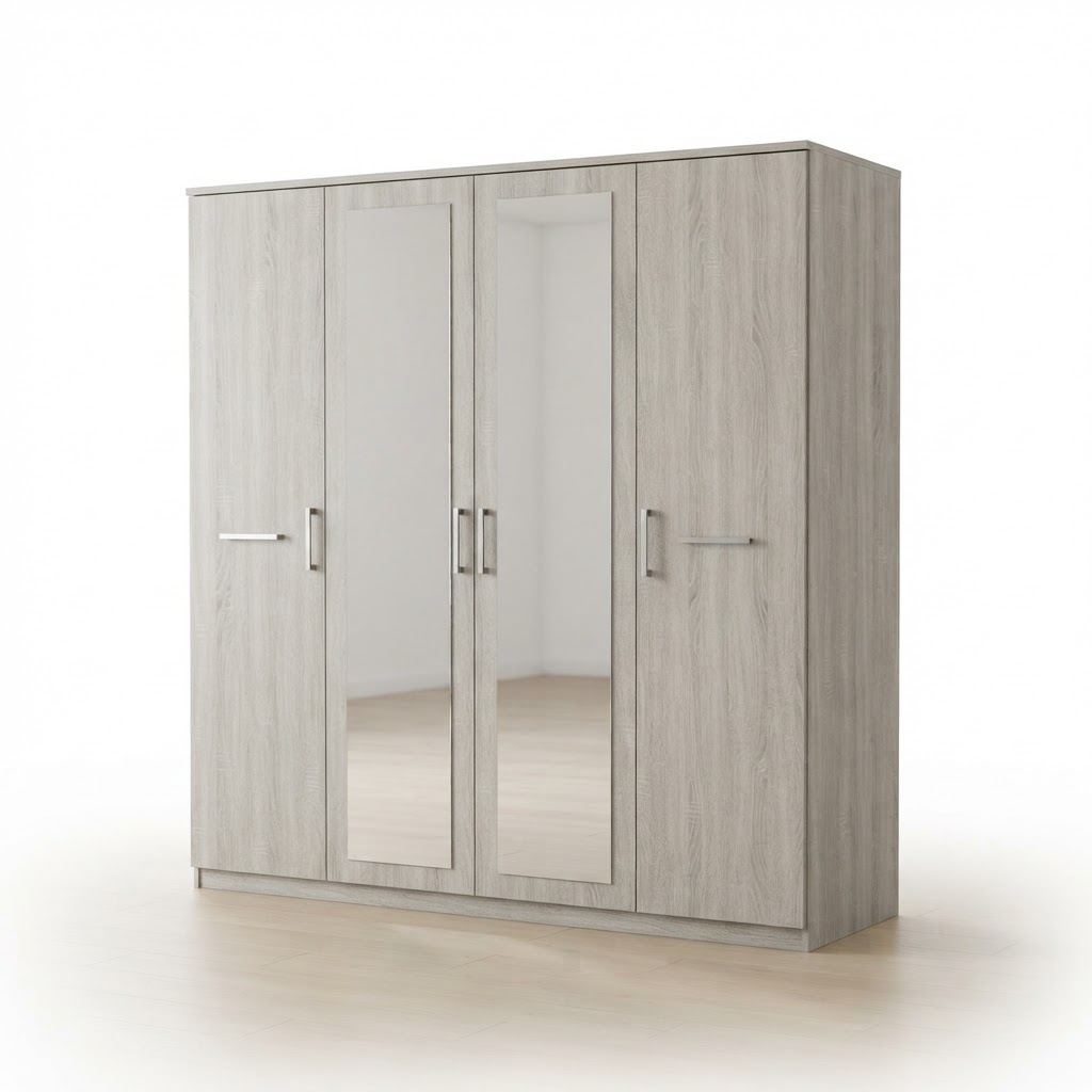 Harbor 4-Door Mirrored Wardrobe in Gray Oak