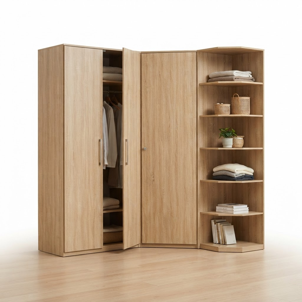 Sierra Corner Wardrobe in White Oak